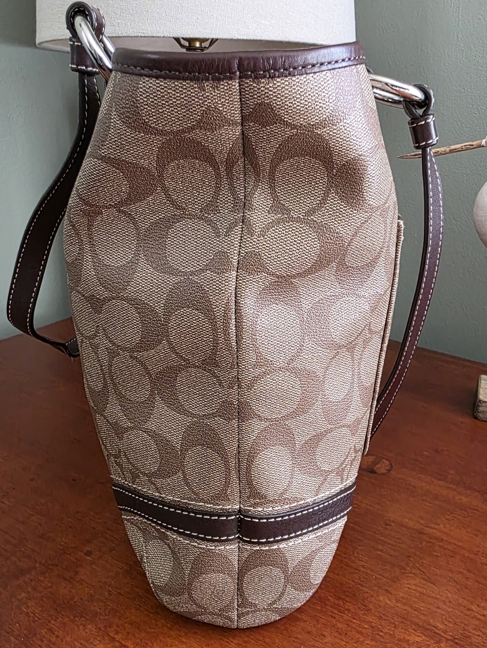 Coach F18393P Peyton Tote Signature Brown Tan Coated Canvas Leather Bag Y2K - Picture 5 of 15